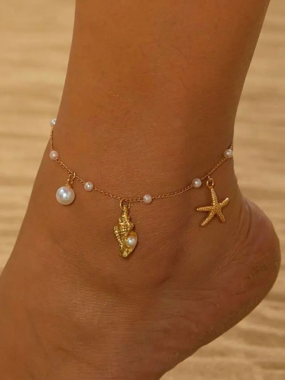 Seashell & Pearl Anklet S1491